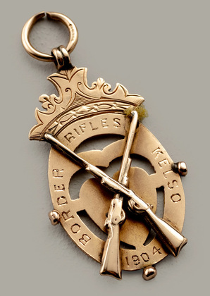 Border Rifles Kelso Gold Shooting Fob Medallion - Corporal J Bennie Do Or Die Champion Cross, Kings Own Scottish Borderers